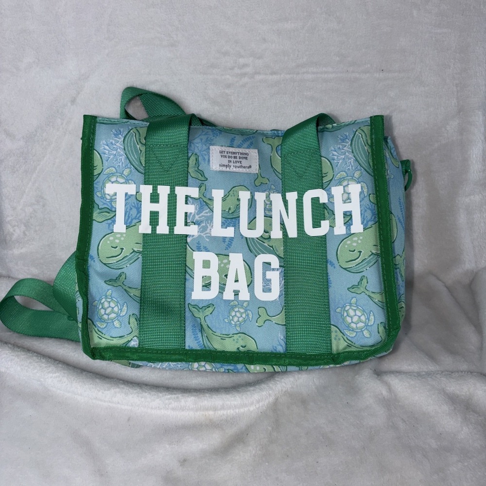 Simply Southern The Lunch Bag Whale Print Insulated Tote‎ Crossbody Preppy EUC
